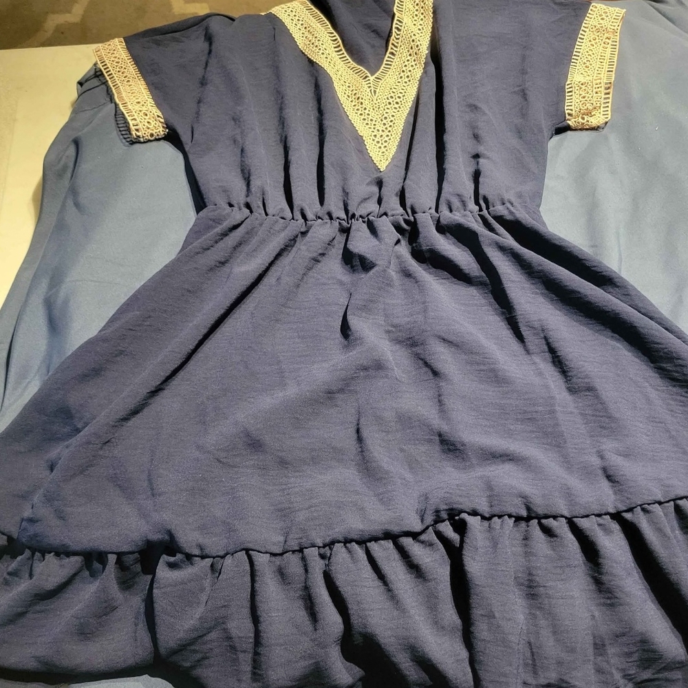 Navy Blue Kids Dress with Cream Accents